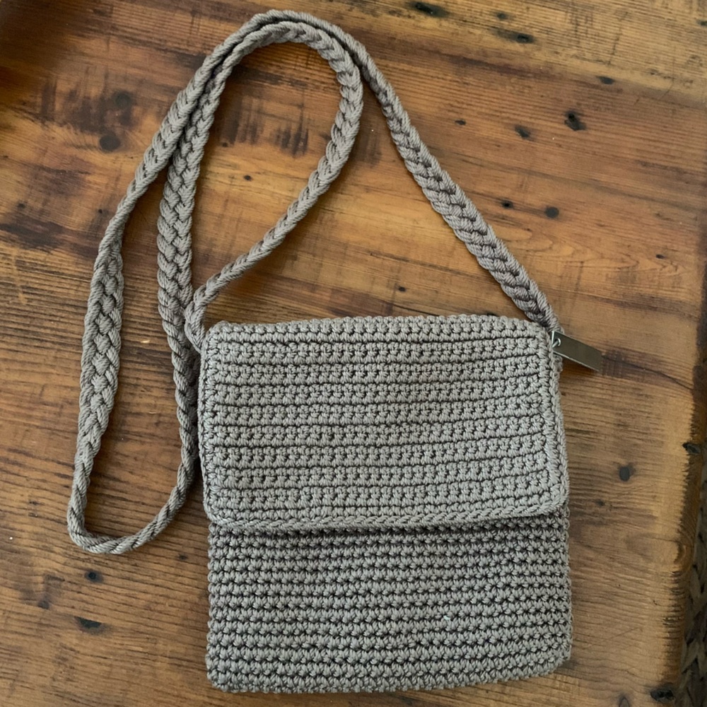 The Sak Crochet Crossbody Bag in Taupe